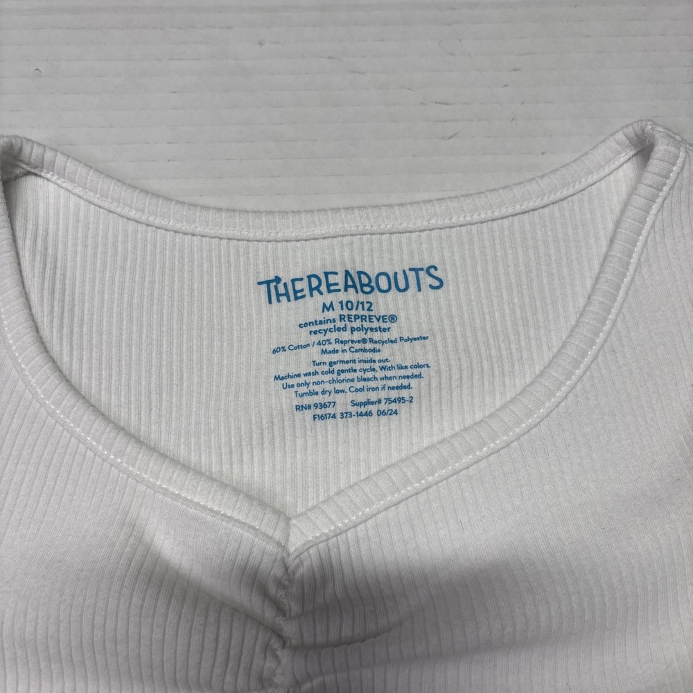Thereabouts Girls White Ribbed Long Sleeve V-Neck Ruched Top Size M 10/12 - Picture 3 of 5